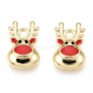 Golden Plated Alloy Enamel Charms, for Christmas, Elk, Colorful, 14x9x3mm, Hole: 2mm(X-ENAM-D040-E01-G)