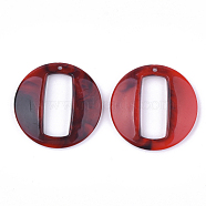 Acrylic Pendants, Imitation Gemstone Style, Flat Round, Red, 39x39.5x7mm, Hole: 1.5mm, about 89pcs/400g(OACR-S021-04E)