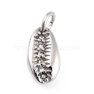 304 Stainless Steel Pendants, with Crystal Rhinestone & Jump Ring, Shell Shape, Stainless Steel Color, 18.5x11x6.5mm, Hole: 5.5mm(STAS-I190-24B-P)