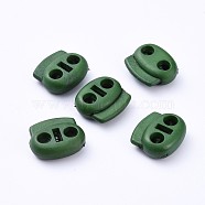 Plastic Spring Cord Locks, 2 Hole Drawstring Toggle Spring Clasp, Dark Green, 17.5x19.5x7.5mm, Hole: 4.5mm(KY-WH0020-43C)