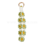 1Pc Handmade Macrame Woven Cotton Flower Pendant Decorations, Boho Weave Wristlet with Golden Tone Alloy Clasp, Dark Sea Green, 135mm(MAKN-HY0001-01)