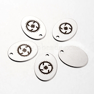 Spray Painted Stainless Steel Steampunk Pendants, Oval with Gear Pattern, Stainless Steel Color, 30x22x1mm, Hole: 3mm(STAS-I048-N13)