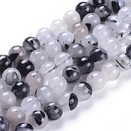 Natural Tourmalinated Quartz/Black Rutilated Quartz Beads Strands, Round, 8~8.5mm, Hole: 0.8mm, about 49pcs/strand, 15.7 inch(40cm)(X-G-E558-04-8mm)