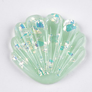 Resin Cabochons, with Shell Chip, Scallop, Light Green, 39x40x9mm(X-CRES-T010-54G)