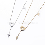 304 Stainless Steel Pendant Necklaces, with Cable Chains and Lobster Claw Clasps, Heart and Cross, Mixed Color, 18.11 inch(46cm), 1.2mm(NJEW-P213-01)