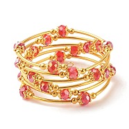 Bling Glass Beaded Wrap Bracelet, Layered Wrap Bracelet for Women, Golden, Red, Inner Diameter: 2-1/8 inch(5.45cm)(BJEW-JB07746-01)