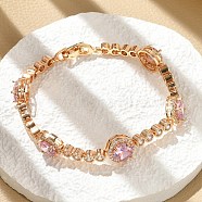 Flat Round Brass Micro Pave Cubic Zirconia Link Chain Bracelets, Cadmium Free & Lead Free, Long-Lasting Plated, Golden, 7-1/2 inch(19cm)(KK-R217-27G)