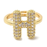 Rack Plating Letter Brass Micro Pave Clear Cubic Zirconia Adjustable Rings for Women, Real 18K Gold Plated, Letter H, 15x11mm, Inner Diameter: 17mm(KK-S391-03G-H)