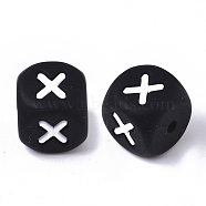 Food Grade Eco-Friendly Silicone Beads, Horizontal Hole, Chewing Beads For Teethers, DIY Nursing Necklaces Making, Cube, Black, Letter.X, 12x12x12mm, Hole: 2mm(SIL-T055-X)