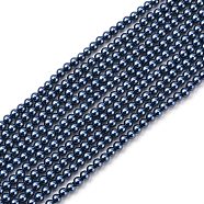 Grade A Glass Pearl Beads, Pearlized, Round, Steel Blue, 4mm, Hole: 0.7~1.1mm, about 100pcs/Strand, 16''(40.64cm)(HY-J001-4mm-HX061)