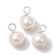 Natural Cultured Freshwater Pearl Copper Wire Wrapped Pendants, Potato Charms, Silver, 15.5~17.5x10~11.5x9.5~10.5mm, Hole: 3.5mm(PALLOY-JF02684)