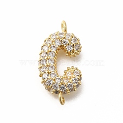 Brass Micro Pave Cubic Zirconia Letter Links, for Personalized Name Necklace Making, Long-Lasting Plated, Cadmium Free & Lead Free, Letter C, 20x10x3.5mm, Hole: 1.6mm(KK-I717-04C)