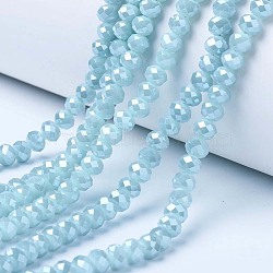 Electroplate Glass Beads Strands, Pearl Luster Plated, Faceted, Rondelle, Light Cyan, 10x8mm, Hole: 1mm, about 65~66pcs/strand, 20.8~21.2 inch(53~54cm)(EGLA-A034-P10mm-A04)