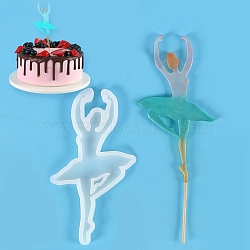 Ballet Dancer Shape Food Grade Silhouette Silicone Lollipop Molds, Statue Fondant Molds, for DIY Edible Cake Topper, Chocolate, Candy, Portrait Sculpture UV Resin & Epoxy Resin Jewelry Making, White, 148x80x6.5mm, Fit for 2mm Stick(DIY-D069-07)