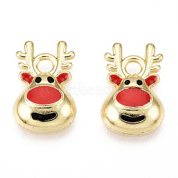 Golden Plated Alloy Enamel Charms, for Christmas, Elk, Colorful, 14x9x3mm, Hole: 2mm(X-ENAM-D040-E01-G)