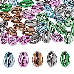 50Pcs 5 Colors Electroplated Sea Shell Beads, Undrilled/No Hole Beads, Cowrie Shell, Mixed Color, 17~21x11~14x6~8mm, 10pcs/colors(SSHEL-SZ0001-02)