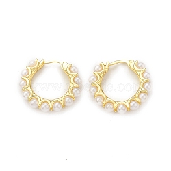 Plastic Imitation Pearl Beaded Hoop Earrings, Rack Plating Brass Jewelry for Women, Cadmium Free & Lead Free, Real 18K Gold Plated, 24x25.5x4mm, Pin: 1mm(EJEW-G340-01G)