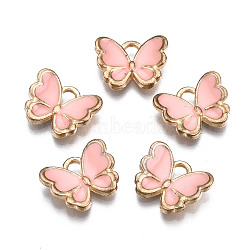 Alloy Enamel Charms, Butterfly, Light Gold, Misty Rose, 10.5x13x3mm, Hole: 2mm(X-ENAM-S121-070M)