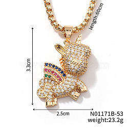 Cute Unicorn Fashion Brass Colorful Rhinestone Pendant Box Chain Necklaces, Golden, 23.62 inch(60cm)(DC0615-2)