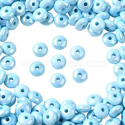 500Pcs UV Plating Opaque Acrylic Beads, Iridescent, Flat Round, Light Sky Blue, 8x4mm, Hole: 1.8mm(MACR-PA0001-47C)