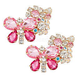 2Pcs Alloy Rhinestone Detachable Shoe Buckle Clips, Butterfly Shoe Decoration, Golden, 32x55.5x11mm(FIND-AR0004-59)