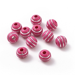 Plating Acrylic Beads, Silver Metal Enlaced, Round, Camellia, 8mm, Hole: 2.2mm, about 1900pcs/500g(OACR-C013-01B)
