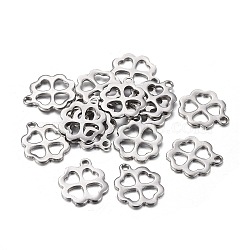 201 Stainless Steel Charms, Laser Cut, Hollow, Clover, Stainless Steel Color, 11.5x11x0.7mm, Hole: 1.2mm(STAS-F255-033P)
