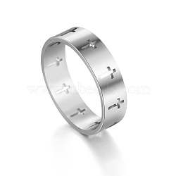 Non-Tarnish Stainless Steel Cross Finger Ring, Hollow Ring for Men Women, Stainless Steel Color, US Size 14(23mm)(RELI-PW0001-003G-P)