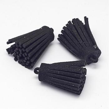 Faux Suede Cord Tassel Pendant Decorations, Black, 30x12mm, Hole: 3mm