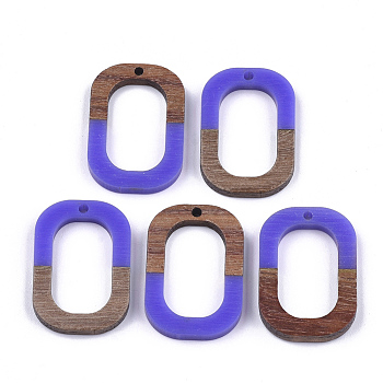 Resin & Walnut Wood Pendants, Oval, Mauve, 28x19.5x4mm, Hole: 1.5mm