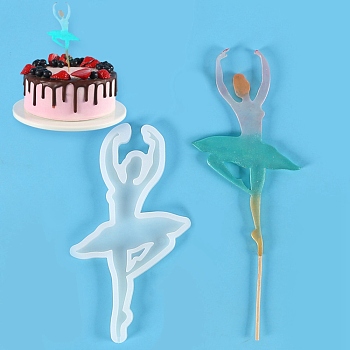 Ballet Dancer Shape Food Grade Silicone Lollipop Molds, Fondant Molds, for DIY Edible Cake Topper, Chocolate, Candy, UV Resin & Epoxy Resin Jewelry Making, White, 148x80x6.5mm, Fit for 2mm Stick