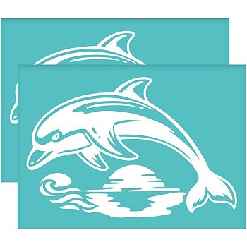 Self-Adhesive Silk Screen Printing Stencil, for Painting on Wood, DIY Decoration T-Shirt Fabric, Turquoise, Dolphin Pattern, 195x140mm