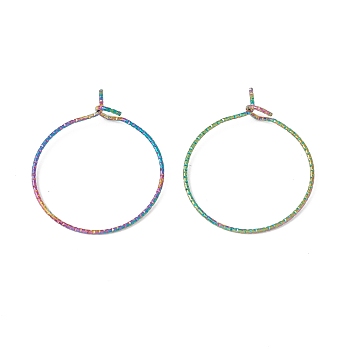 Rainbow Color Ion Plating(IP) 316 Surgical Stainless Steel Hoop Earrings Findings, Wine Glass Charms Rings, 29x25mm, Pin: 0.6mm
