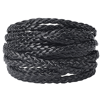 Flat PU Leather Braided Cord, for Craft Making, Black, 5x2mm, about 5.47 Yards(5m)/Bundle