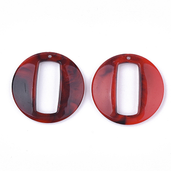 Acrylic Pendants, Imitation Gemstone Style, Flat Round, Red, 39x39.5x7mm, Hole: 1.5mm, about 89pcs/400g