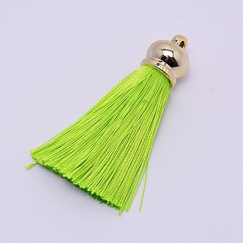 Polyester Tassel Big Pendants, with Plastic Findings, Green Yellow, 67x15.3mm, Hole: 3mm