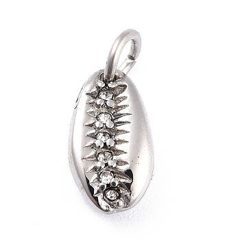 304 Stainless Steel Pendants, with Crystal Rhinestone & Jump Ring, Shell Shape, Stainless Steel Color, 18.5x11x6.5mm, Hole: 5.5mm
