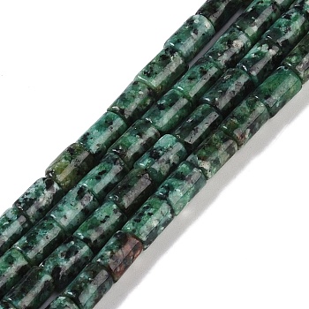 Natural Sesame Jasper Beads Strands, Dyed, Column, Dark Green, 7.5~8.5x5~6mm, Hole: 1mm, about 45~46pcs/strand, 14.69~15.04 inch(37.3~38.2cm)