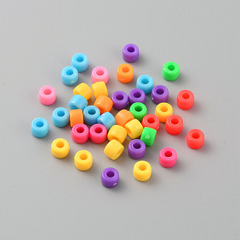 Opaque Plastic Beads, Pony Beads, Barrel, Mixed Color, 6x4.5mm, Hole: 2.5mm, about 2790pcs/310g