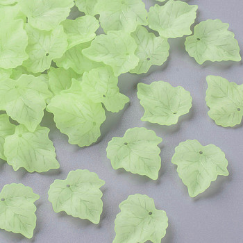 Transparent Frosted Acrylic Pendants, Leaf, Lime Green, 24x22.5x3mm, Hole: 1mm