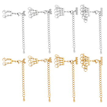 8Pcs 4 Style 304 Stainless Steel Chain Extender, End Chains with Lobster Claw Clasps and Chandelier Component Links, Multi Strand Necklace Layering Clasp, Golden & Stainless Steel Color, 85~91mm, 2Pcs/style