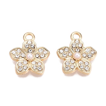 Rack Plating Alloy Pave Rhinestone Pendants, with ABS Plastic Imitation Pearl, Flower, Crystal, 17.5x15x3.5mm, Hole: 2mm