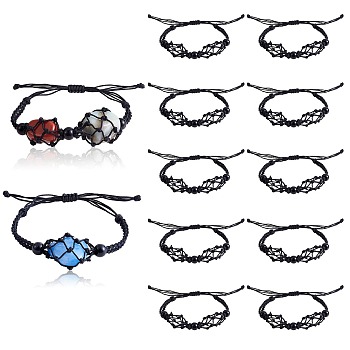 Adjustable Braided Nylon Cord Macrame Pouch Bracelet Making, with Glass Beads, Black, Inner Diameter: 1-7/8~3-1/4 inch(4.7~8.4cm), 2 styles, 6pcs/style, 12pcs/set