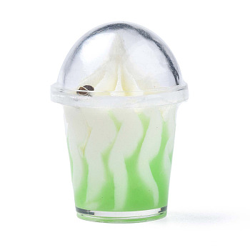Resin Pendants, Imitation Ice Cream Cup Pendants, with Acrylic Cup & Polymer Clay Decor, Light Green, 34.5x27.5x29.5mm, Hole: 1.2~1.5mm