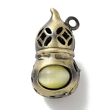 Brass Pendants, with Cat Eye, Cadmium Free & Lead Free, Gourd, Pale Goldenrod, 23x12.5x11.5mm, Hole: 1.8mm