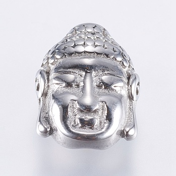 304 Stainless Steel Beads, Buddha, Stainless Steel Color, 14x11x6mm, Hole: 2.5mm