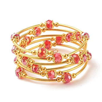 Bling Glass Beaded Wrap Bracelet, Layered Wrap Bracelet for Women, Golden, Red, Inner Diameter: 2-1/8 inch(5.45cm)