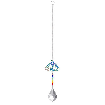 Metal Animal Hanging Ornaments, Teardrop & Rainbow Color Glass Suncatchers for Home Outdoor Decoration, Insects, 365x65mm