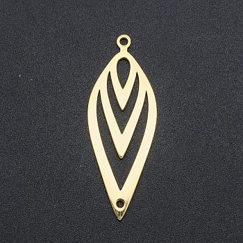 201 Stainless Steel Links Connectors, Laser Cut, Leaf, Golden, 38x14x1mm, Hole: 1.6mm