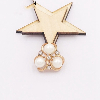 Alloy Decorate, with ABS Beads & Rhinestone, Garment Accessories, Cadmium Free & Lead Free, Flower, Light Gold, White, 20x20mm